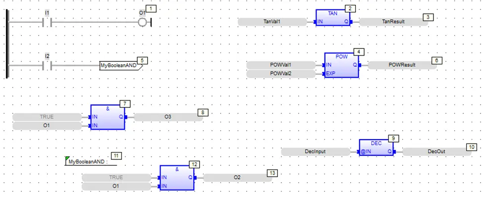 Jumps and labels Example Function Block workspace with jumps and labels