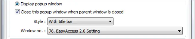 Configuration of a Function Key Object that is set to popup the Template Window 76