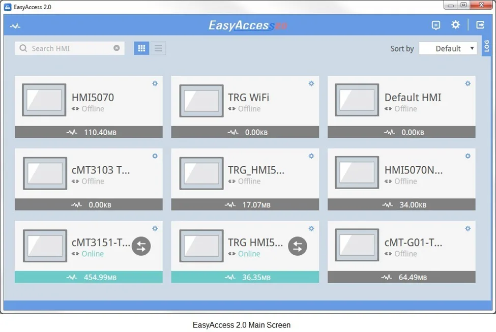EasyAccess 2.0 dashboard.  This is where all HMIs that are available for the user to access are shown.