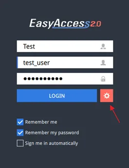 EA2.0 Settings button to get to Proxy screen EasyAccess 2.0 application window. To get to the Proxy Settings screen, click the Settings button located to the right of the login button.