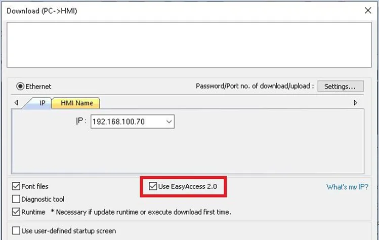 Download window with the "Use EasyAccess 2.0" checkbox framed and checked.  If this is an option, it is recommended to have that box checked.