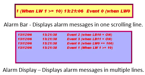 EBPro Alarm and Event Displays EBPRo example Alarm Bar and Alarm Event display objects, the two methods of showing real time alarm conditions.