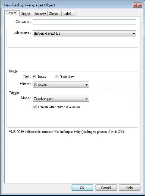 EBPro Backup Object (per page) General tab EBPRo Backup Object (per Page). Per-Page objects are buttons that are placed on a specific window that will trigger the backup when pressed.