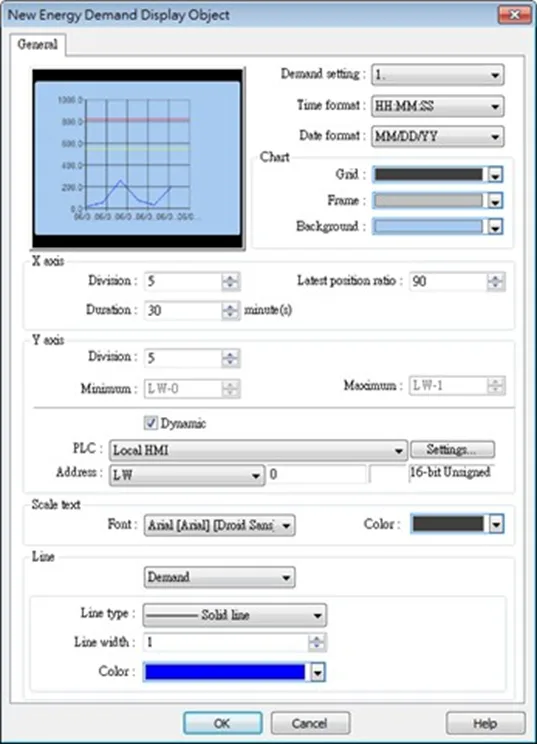 EBPro Energy Demand Display, General tab EBPRo Energy Demand Display Object, General tab. This tab allows for a graphical view of the Energy Demand Setting object.