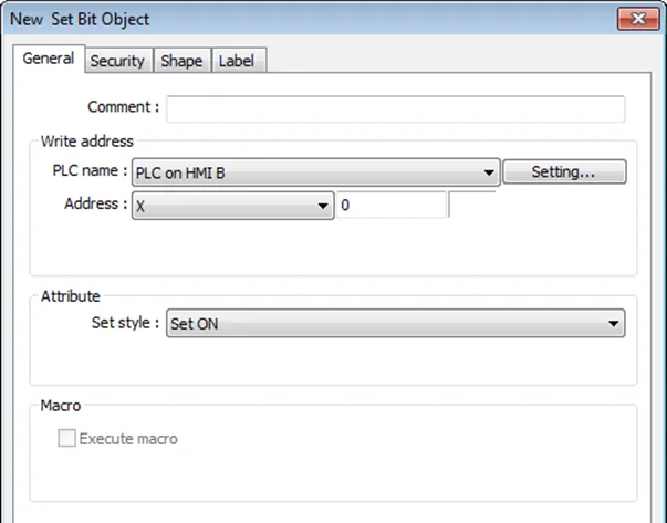 Object on HMI A (in this case, a Set Bit Object), references the PLC that is connected to HMI B via serial.  