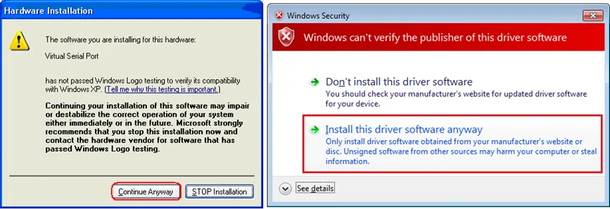 Windows Security dialog box, select the "continue anyway" option (or equivalent)
