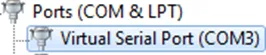 Example of the virtual serial port shown in the PC Device Manager