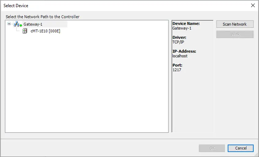 Creating a Codesys Project 4 When scanning the network you can see the cMT device.