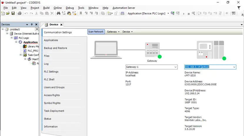 Creating a Codesys Project 6 Alternately, you can type the IP address of the cMT X Series device into the "Device" section of the scan network tab.