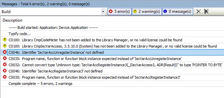 Codesys tags 6 Double click an error to open the Library Manager. Library manager opens when the error is due to a missing library.