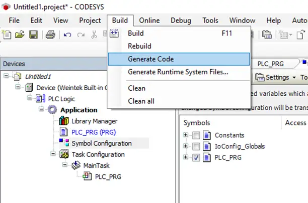 codesys export 2 Select Build -> Generate Code to generate the XML file