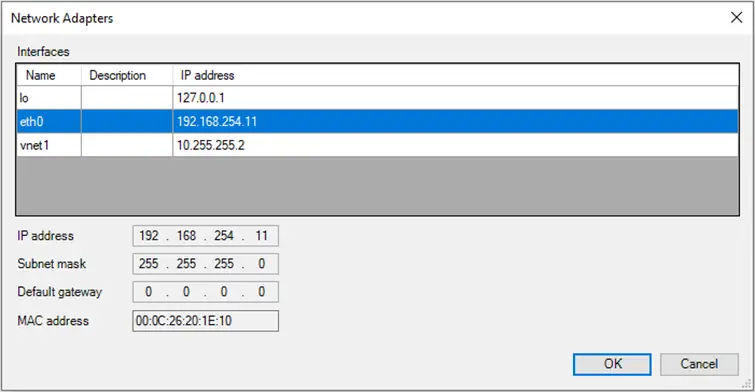 click […] in the Ethernet device General tab and select the Network interface corresponding to the Ethernet device’s IP address