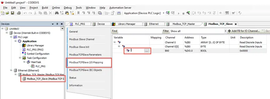 iR-ETN 12 Linking the two instances of the BOOL tag we created, from the Modbus Slave device entry.