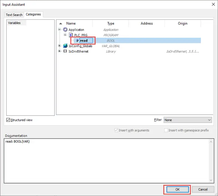 iR-ETN 13 Finally, attaching the Read tag to the CODESYS program.