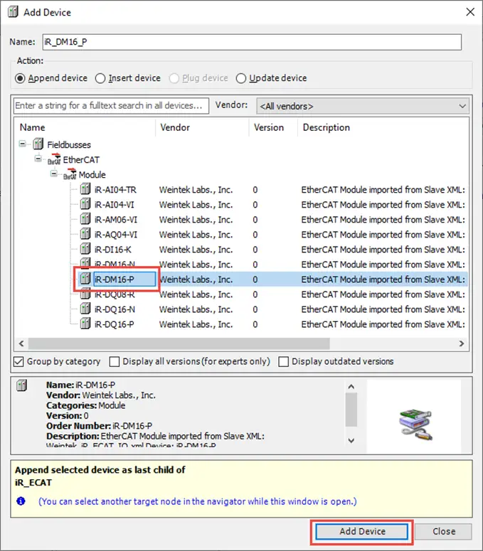 Adding devices individually in order Adding devices individually and in order manually. In our example we only have a single device: iR-DM16-P.
