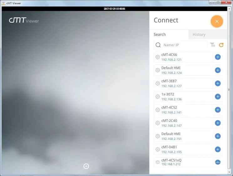 Launch cMT Viewer App, tap Search, select the HMI and tap Gear icon (Settings) to configure.
