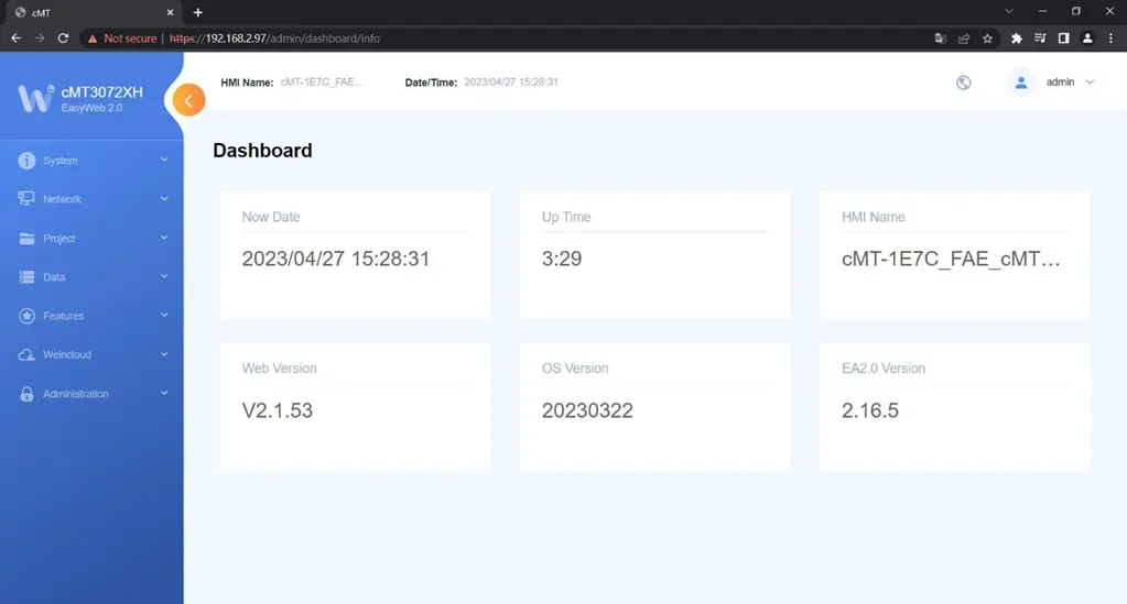 In this page the user can edit HMI Name / Date / Time.
