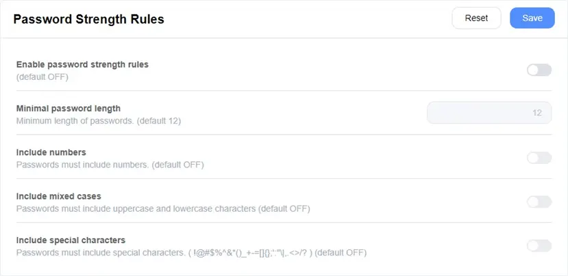 Set password strength rules that EasyWeb uses to determine whether a password is valid.
