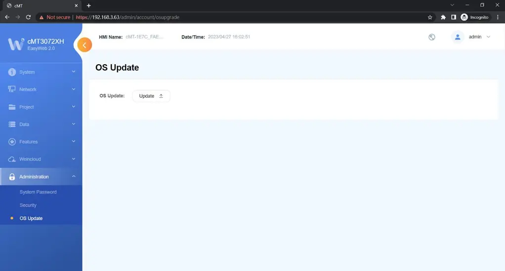 EasyWeb Administration tab, OS Update section.  This section allows you to update the OS of your unit, provided you have the proper OS file.