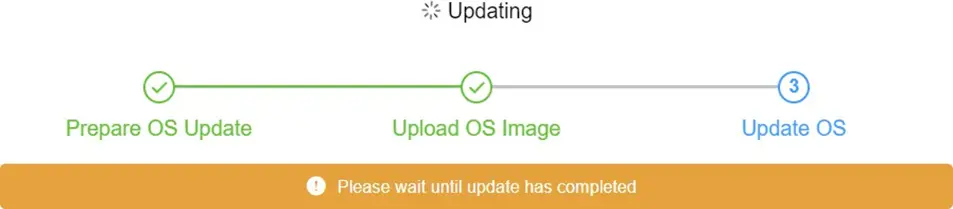 Image of the OS Update process while the process is ongoing.
