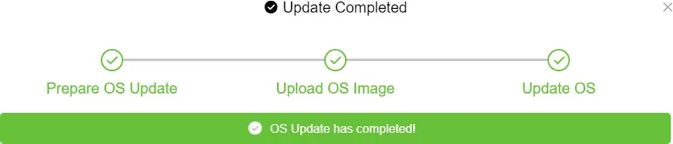 Image of the OS Update process once completed.