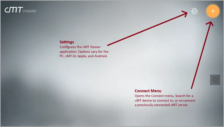 image of cMT Viewer main screen on a cMT-iV Series display when the iV Series does not have any active connections to cMT projects or devices.