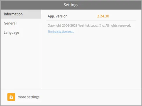 cMT-iV Series cMT Viewer Settings menu.  Settings menu is accessed via the gear icon at the top right part of the main cMT Viewer screen.