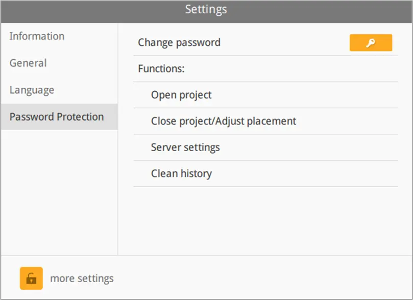 cMT Viewer Password Protection tab.  This is where various passwords can be changed for functions such as opening and closing projects, changing cMT Server settings, or clearing historical data files.