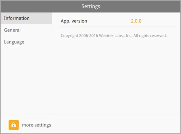 PC cMT Viewer Settings menu.  Settings menu is accessed via the gear icon at the top right part of the main cMT Viewer screen.
