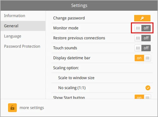 Monitor Mode Switch in cMT Viewer Settings Menu