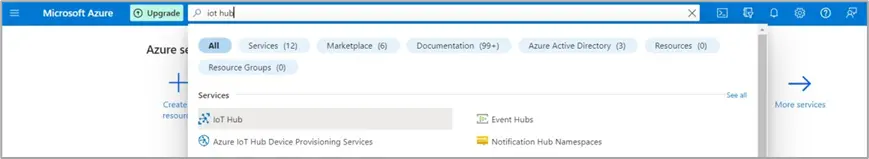 IoT hub: Azure search Azure search bar: IoT Hub