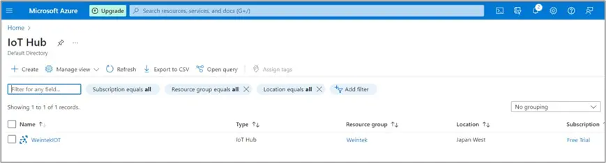 Opening IoT Hub Opening the newly-created Azure IoT Hub