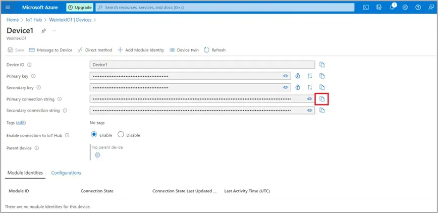 Copy the Primary Connection String Copy the Primary Connection String. This string will be used in your EBPro project, so ensure to remember it or store it in a safe location.