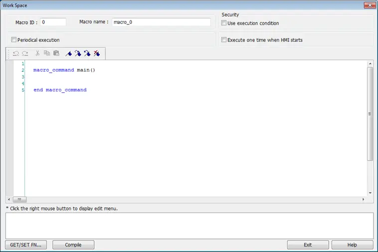 Main EBPro Macro Editor Window. This is the workspace where the macro lives.