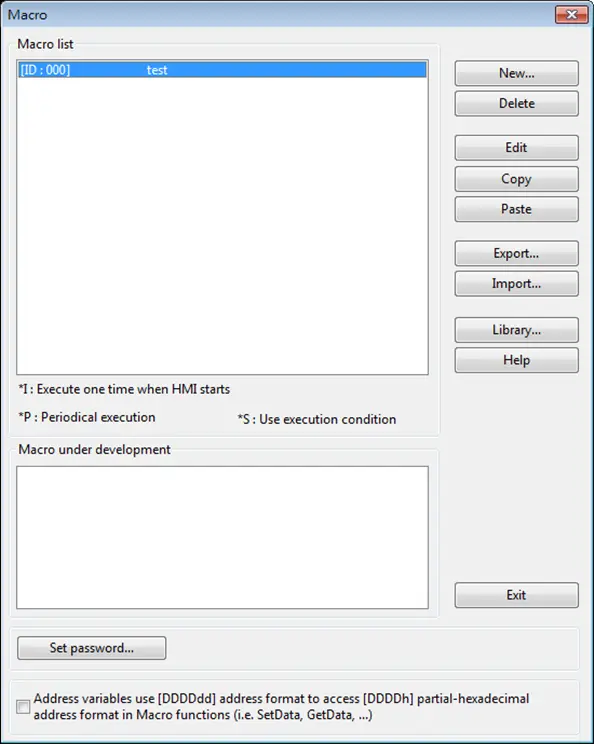 Macro List with newly created macro shown within.
