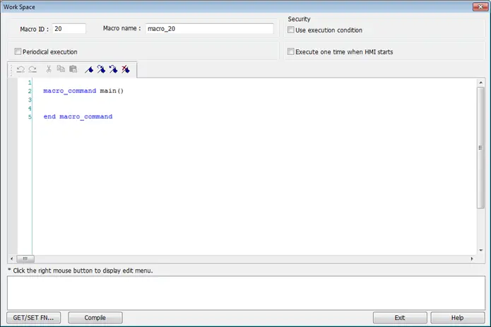 API Dialog (GET/SET FN BUTTON) at the lower left corner