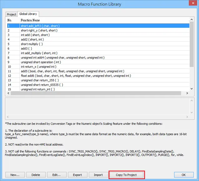 Function Library with Copy To Project outlined.  This button allows you to embed the function to the project, so when opening the project on another PC, the function is retained.
