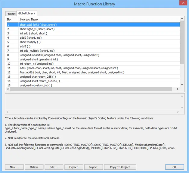 Click the 'new' button in the function library to start the process of creating a new macro function.