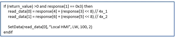 takes device register values and moves them to LW memory Macro sample takes the data of the MODBUS addresses and puts it into local HMI memory after getting the correct response.