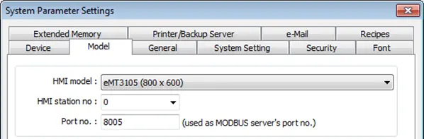 model tab System parameters model tab