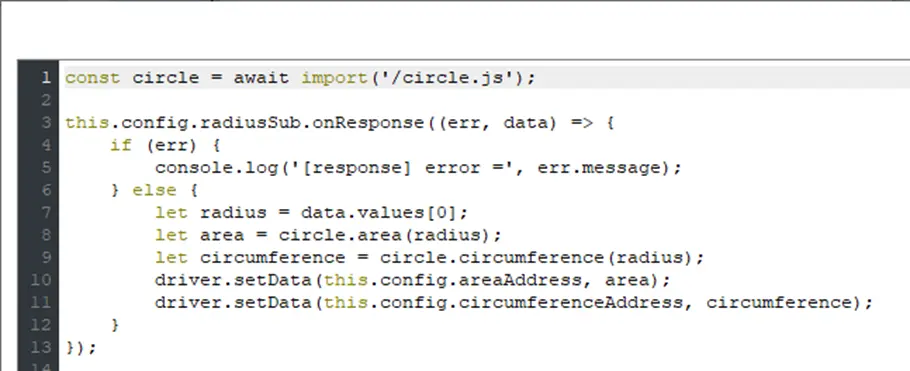 Program Code for circle.js object, importing via ES6 Dynamic Import