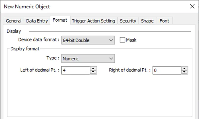 Numeric Object configuration for Radius, Area and circumference, for use with the JS module.
