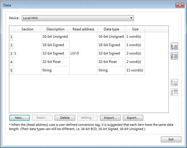 Data window in the Data sampling Object configuration. When (next contiguous address) is selected, the data to be sampled will be in a single block, starting at the specified address and continuing through the next sequential memory addresses as configured in the "Data Length" operand.