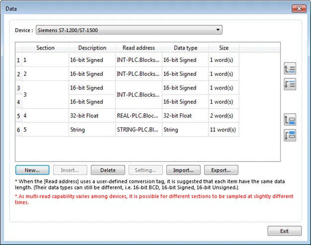 Data window in the Data sampling Object configuration. When (next contiguous address) is NOT  selected, the data to be sampled can be multiple address at one time 
