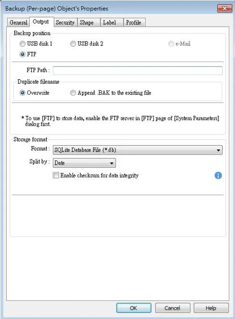 EBPro Backup Object, Output Tab EBPro Backup Object, Output tab. Thiis is where the backup object's output formatting and location is defined. USB, FTP or Email.