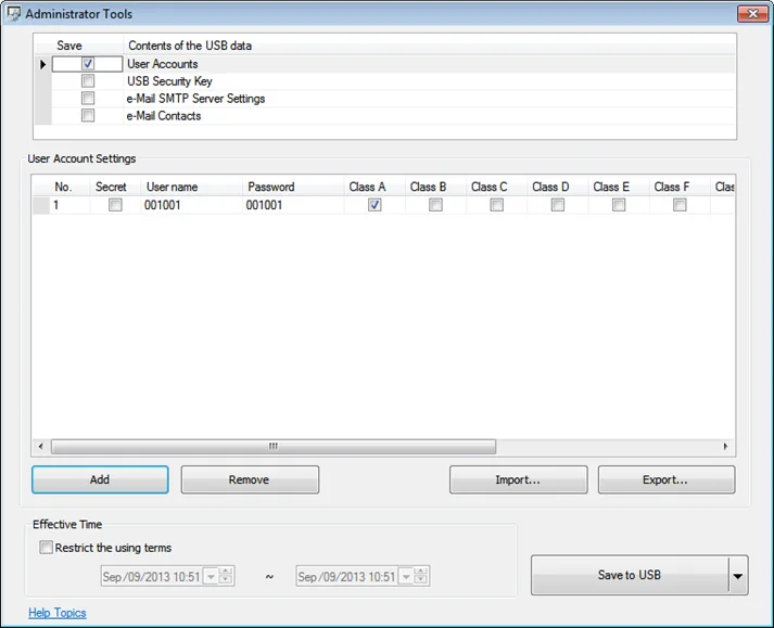 EBPro Administrator Tools: User Accounts window. EBPro Administrator Tools: User Accounts window.