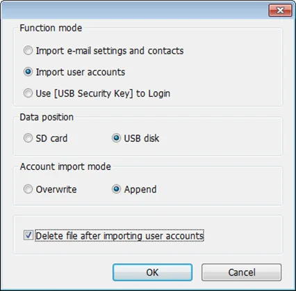 Function key options EBPro Function Key Objects provide the option for configuring a function key to import or export user accounts.