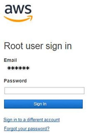 AWS root user sign in AWS Root user sign in screen. This is where you'd sign in to your AWS account.