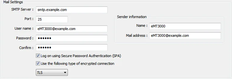 SMTP Server settings highlighted SMTP Server Settings entry fields for successful implementation of the feature. These settings should exactly match your SMTP server.