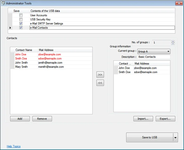 Administrator Tools: Adding Email Contacts When adding new contacts, they are displayed in red font in the contact window.